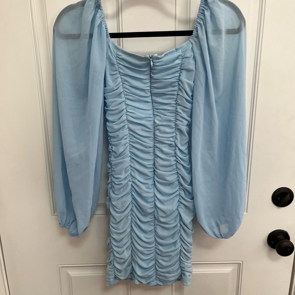 Hello Molly ruched front dress puff sheer sleeves light blue size 4 - Picture 6 of 6